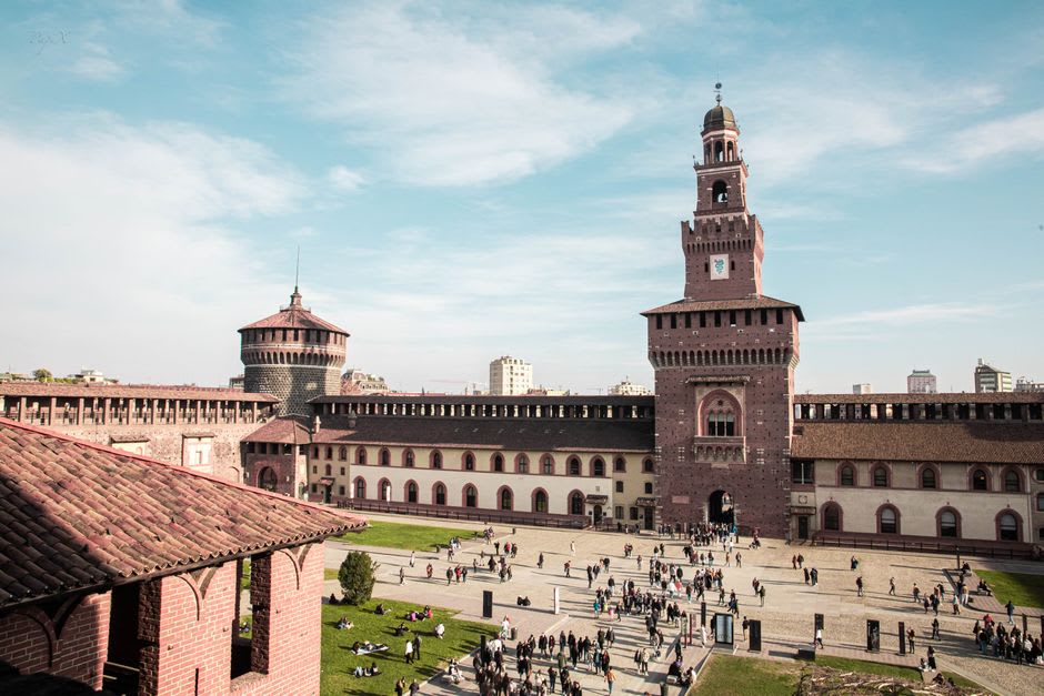 The medieval courtyard of the Broletto in Novara's historic center