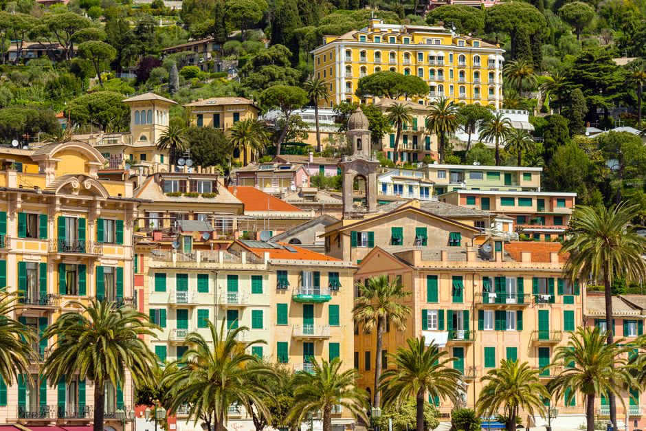 Terraced Italian gardens of Villa Durazzo overlooking the bay of Santa Margherita Ligure
