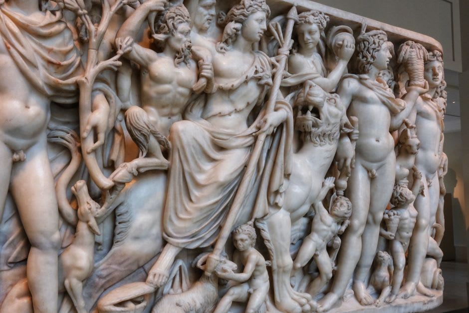 Fragments of Roman marble sculpture depicting the Odyssey, displayed in Sperlonga's archaeological museum