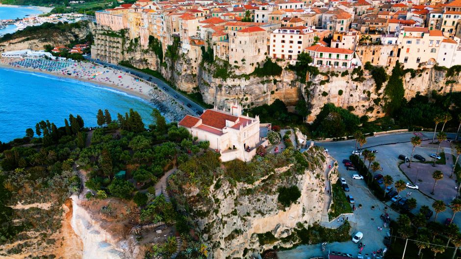 The Santuario di Santa Maria dell'Isola perched on its rock above Tropea's beach