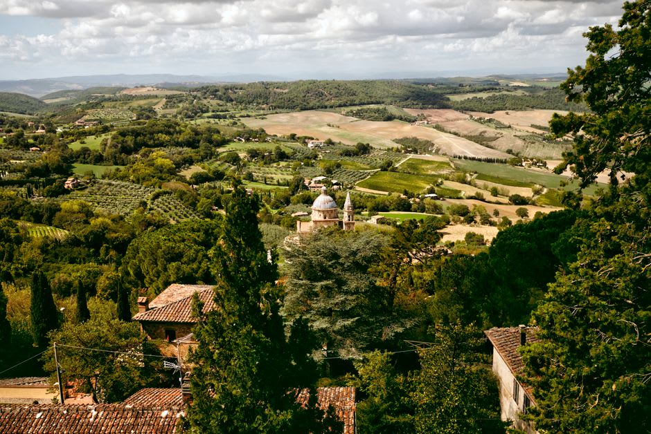 The Renaissance church of San Biagio standing alone in a meadow below Montepulciano