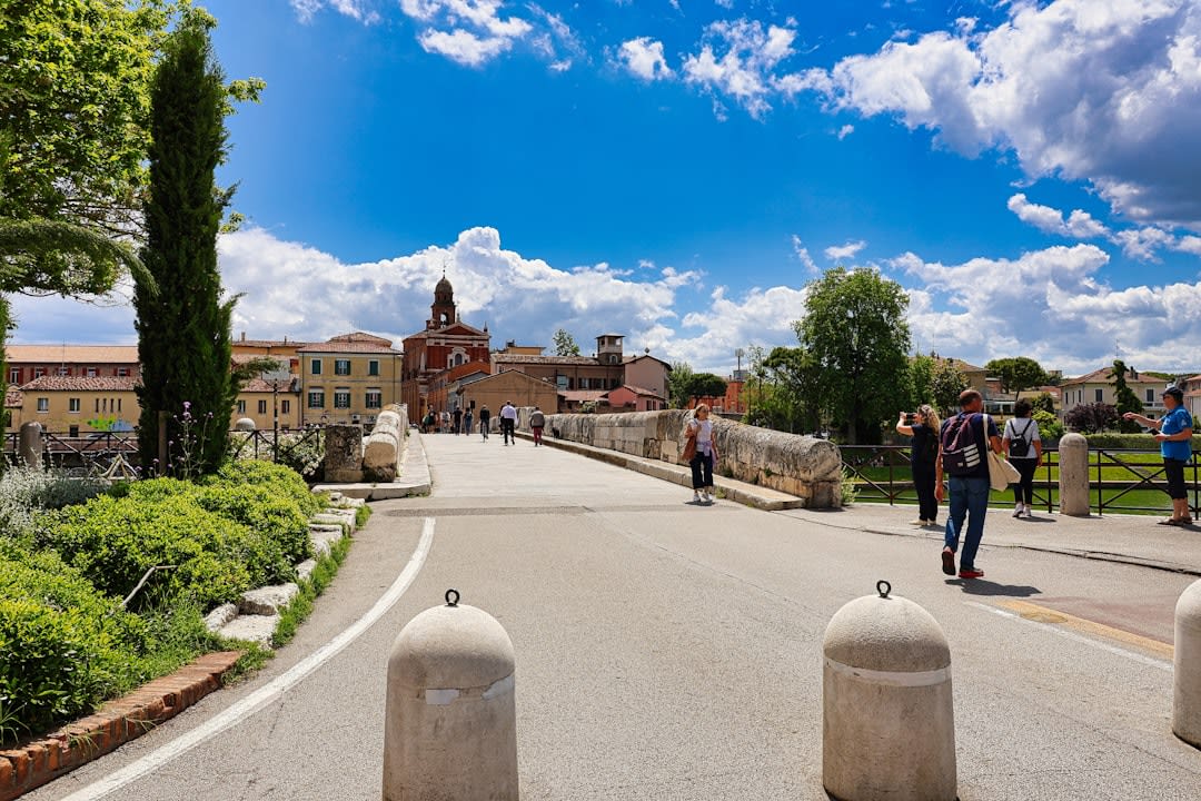 The Roman Ponte di Tiberio bridge crossing the Marecchia river in Rimini