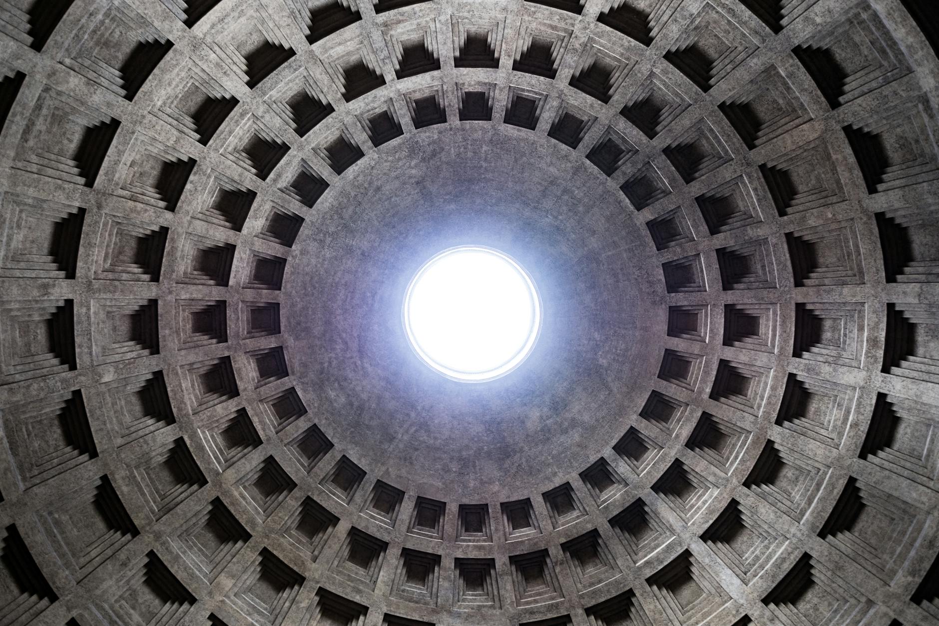 The Pantheon's ancient dome with light streaming through the oculus