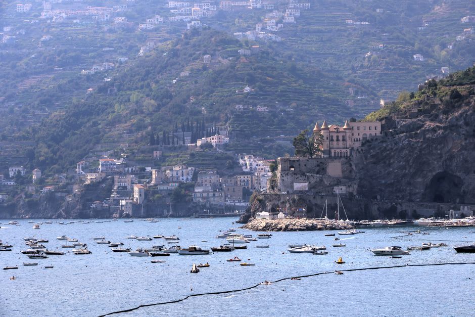 Netted lemon groves on the hillside above Sorrento