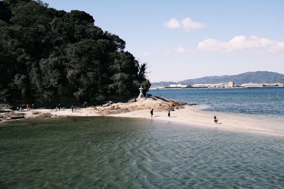 The reconstructed wooden repatriation pier looking out over the ria bay at Maizuru