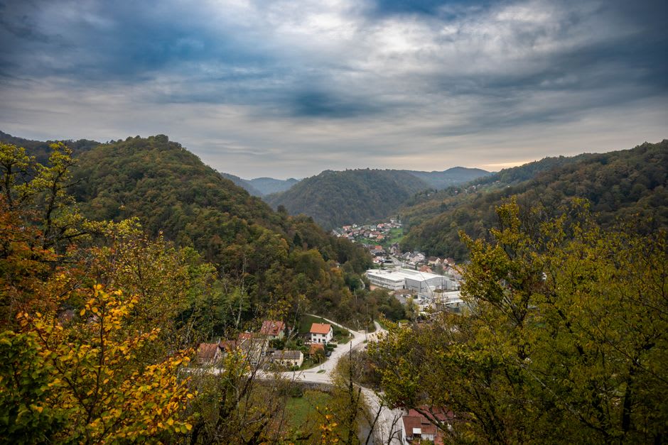 View from Novo Brdo hilltop over the eastern Kosovo countryside and old mining settlement remains