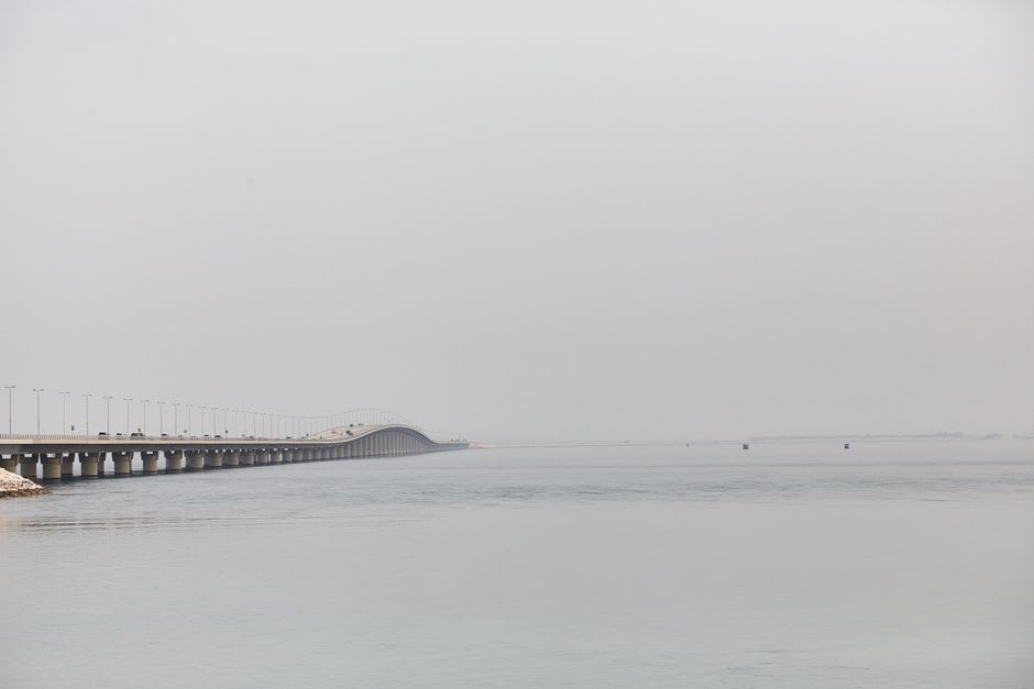 Sheikh Jaber Al-Ahmad Al-Sabah Causeway stretching across Kuwait Bay toward Bubiyan Island