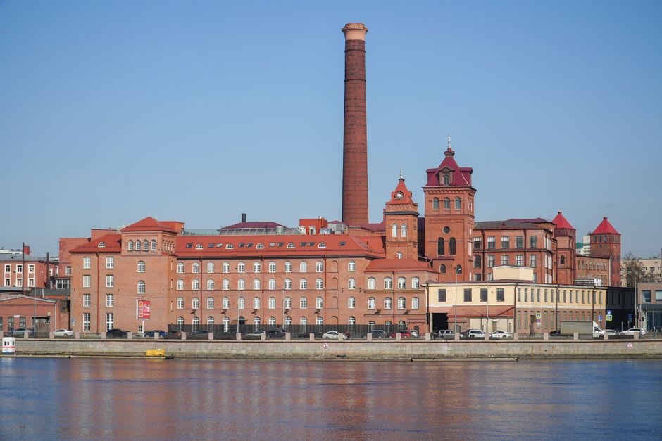 Jennings Brewery's riverside buildings on the banks of the River Cocker