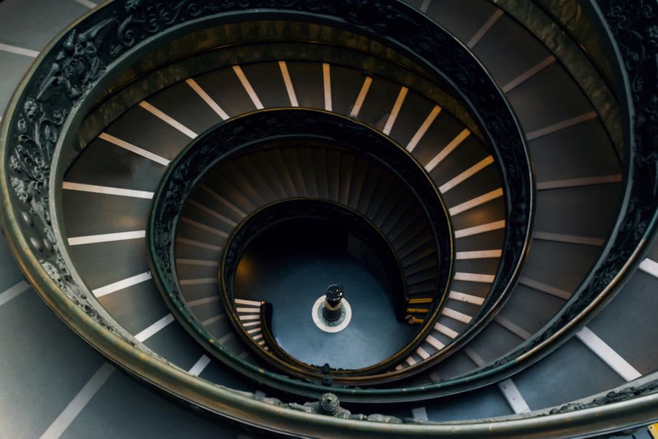 The double-helix staircase at the center of Château de Chambord, its stone spirals winding upward