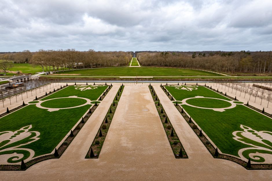 View across Chambord's forested game park from the château's rooftop terrace