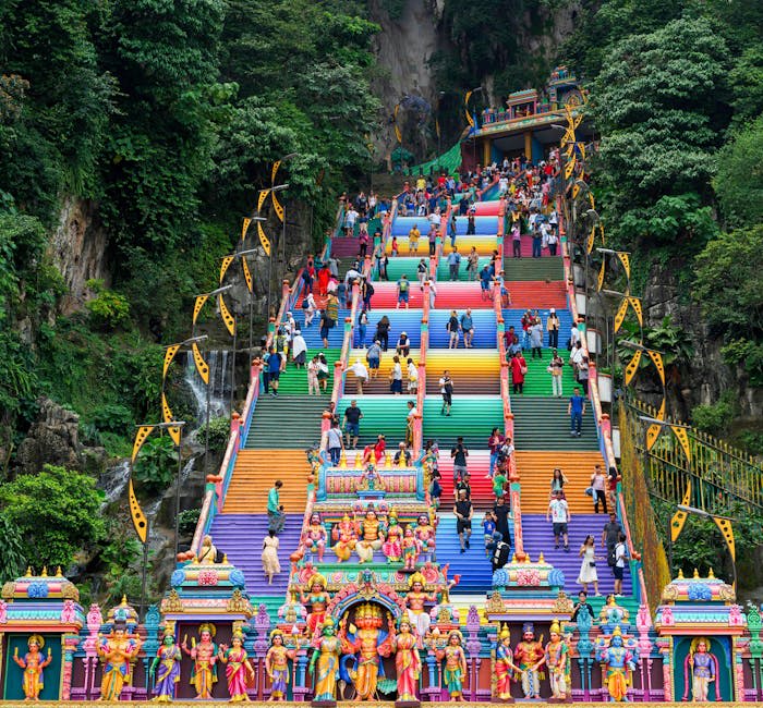 Colourful Hindu statues and the entrance to Batu Caves