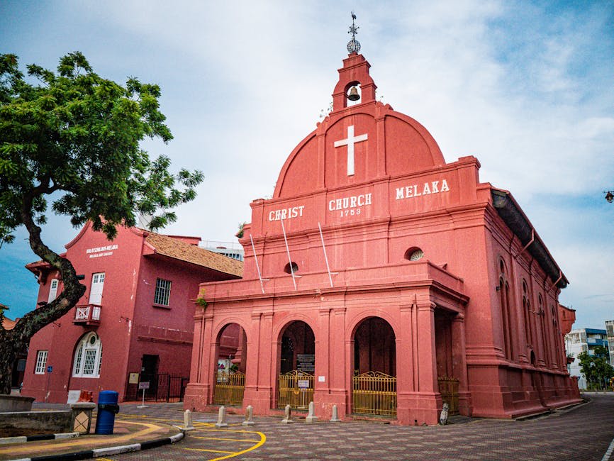 The terracotta-red Dutch Square and historic Stadthuys in central Malacca