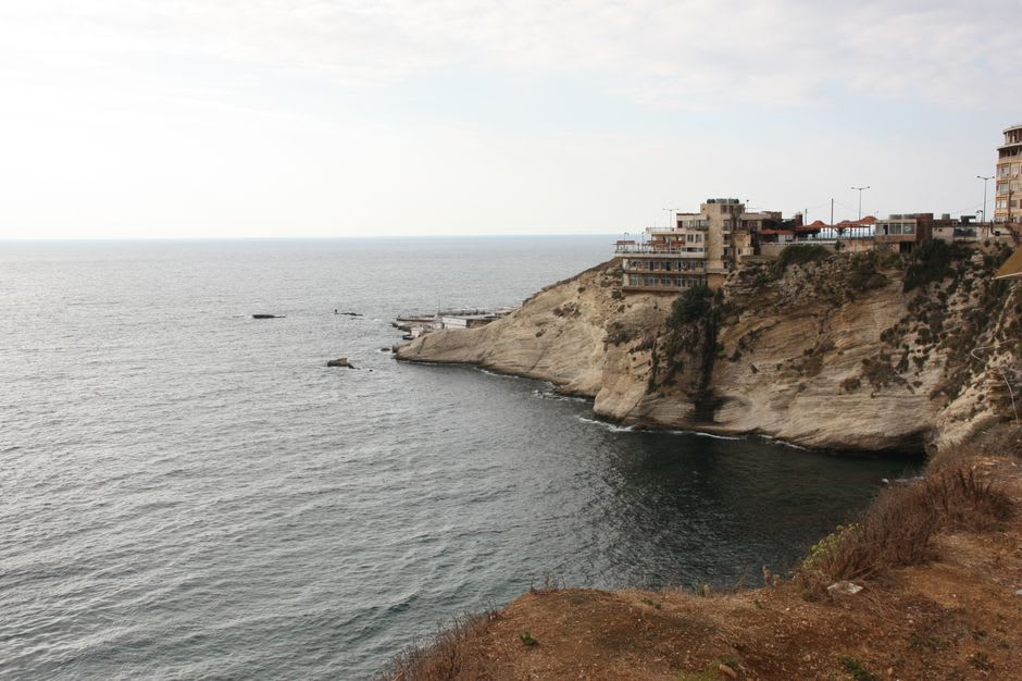 View across the Ħaġar Qim archaeological site toward the Mediterranean coastline