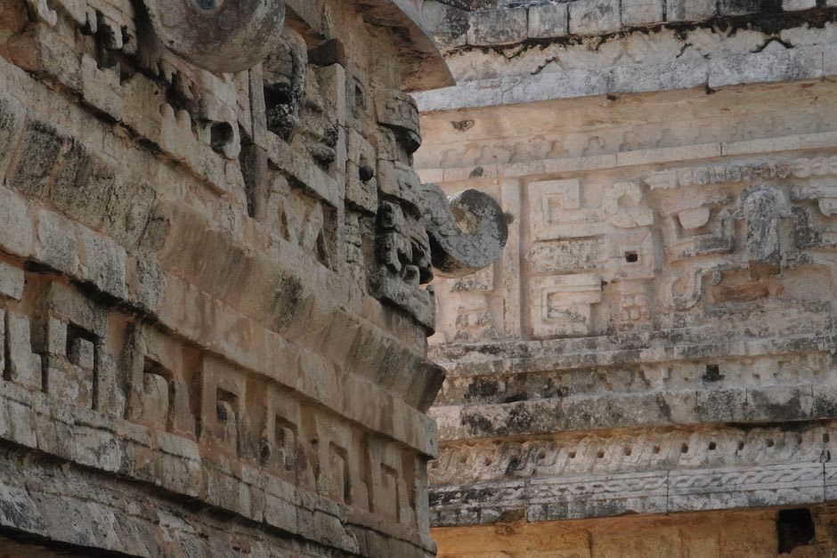 Carved stone lintel at Yaxchilan showing Maya bloodletting ritual iconography