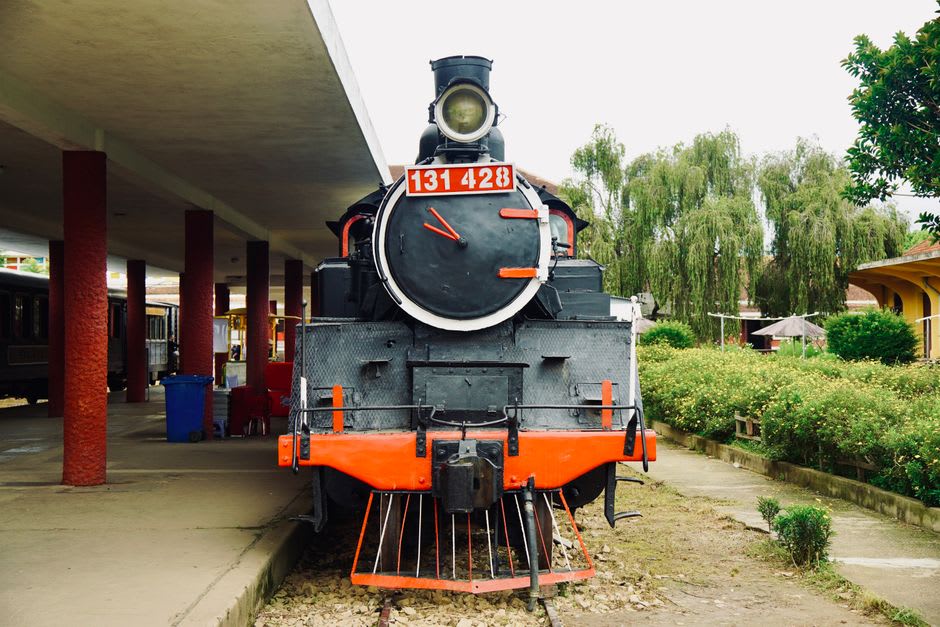 Steam locomotives on display at the Museo del Ferrocarril in Apizaco, Tlaxcala