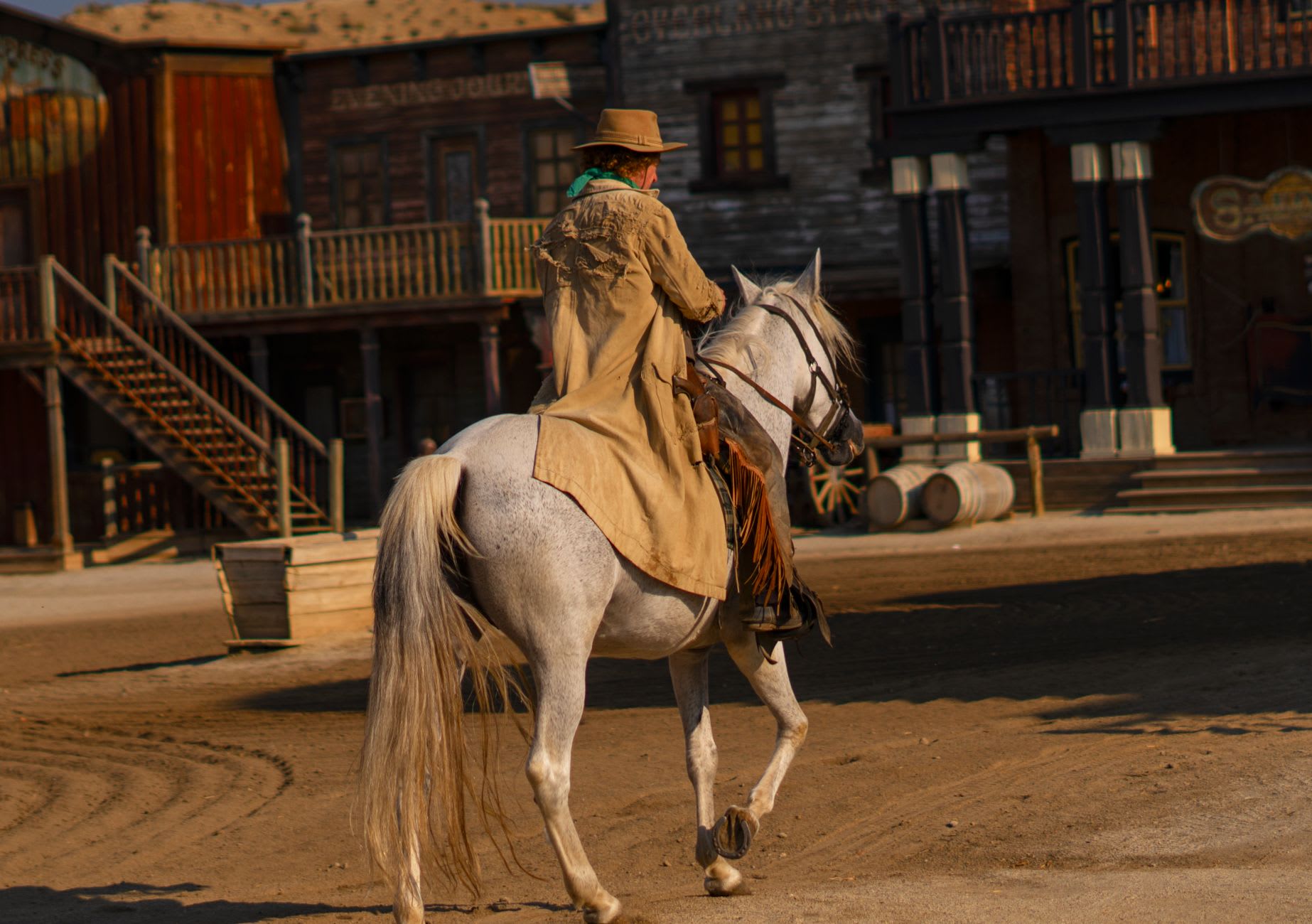 The Western movie set at Chupaderos outside Durango, its false-front buildings on the main street built for 1950s Hollywood productions and maintained through decades of subsequent film work, the Sierra Madre behind