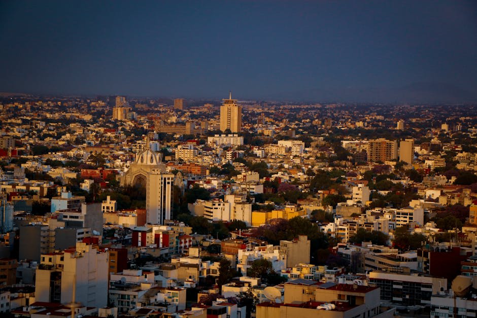 Colourful Mexican cityscape and cultural landmarks