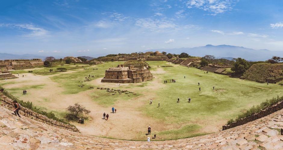 The Spiral Pyramid at Xochitécatl with La Malinche rising directly behind it across the Tlaxcala plain