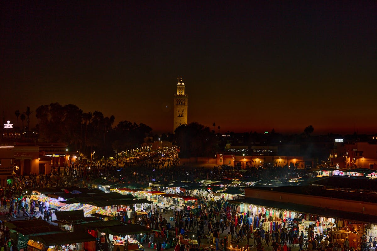 The swirling energy of Jemaa el-Fna square at dusk in Marrakech