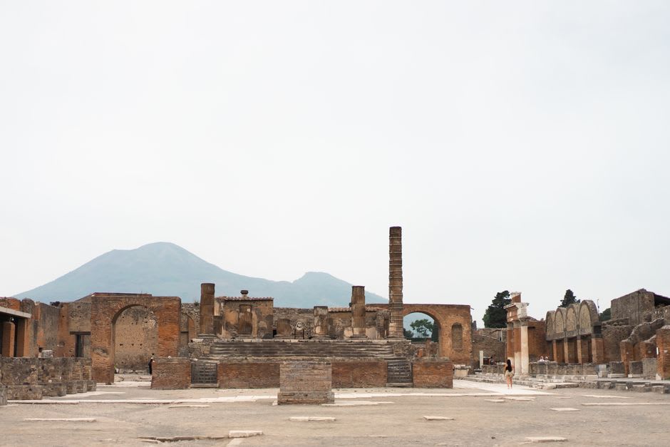 View of Momotombo volcano rising above the León Viejo archaeological ruins