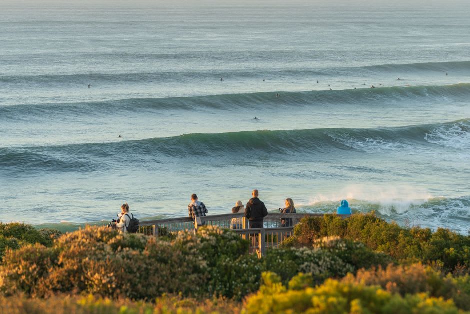 Surf camp deck overlooking the Popoyo coastline at sunset