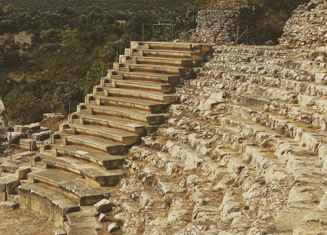 Roman theatre seating carved into the hillside at Heraclea Lyncestis
