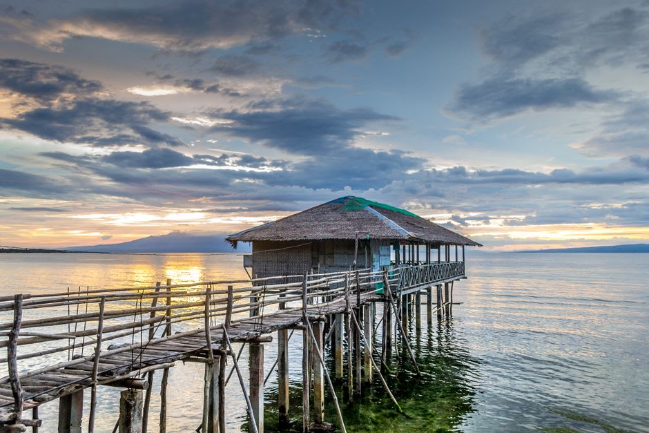 The small ranger platform on stilts overlooking Tubbataha's turquoise lagoon