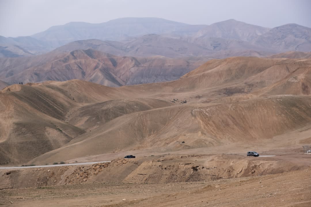 View across the Judean Desert hills toward the Dead Sea from the Herodium ramparts