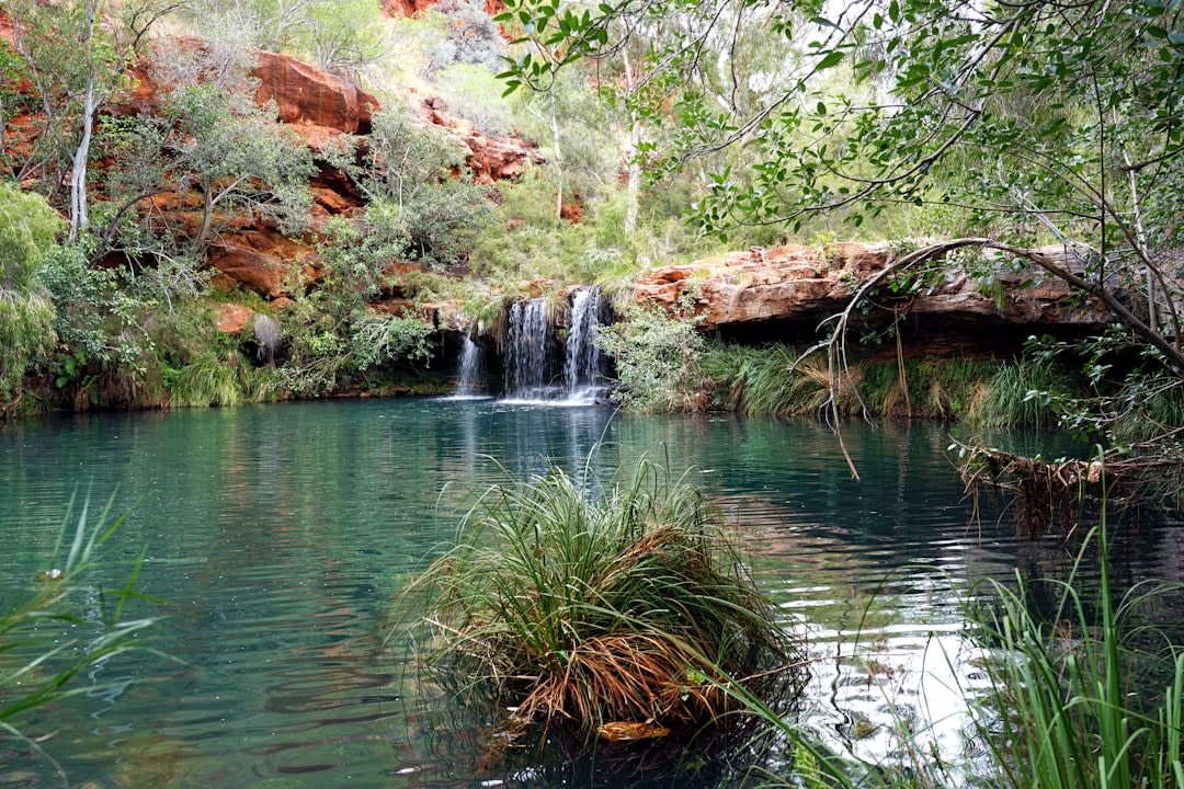 Teenagers swimming and diving into a waterfall pool at Salto Pirareta near Piribebuy