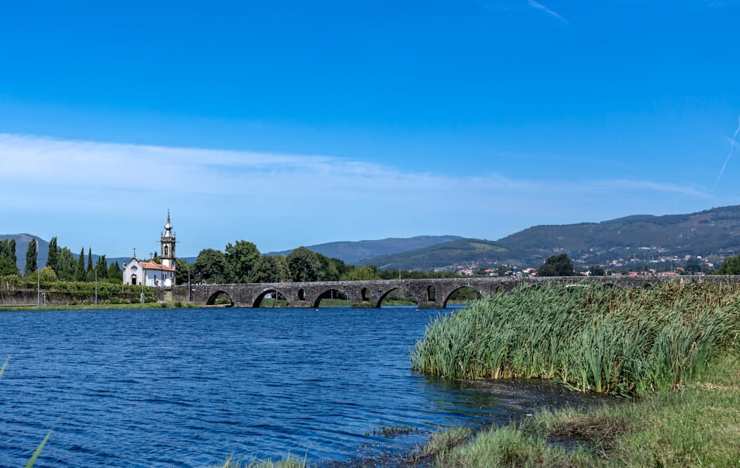 The domed white basilica of Santa Luzia with panoramic views of the Lima river mouth and Atlantic coastline