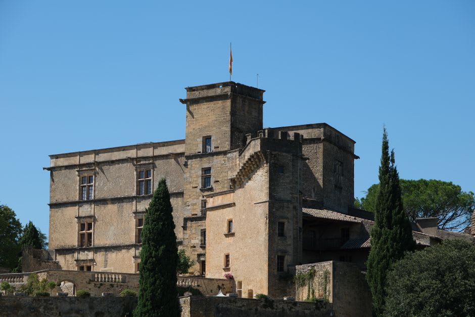 Chateau de Lourmarin facade with Renaissance stone detailing, Luberon, Provence