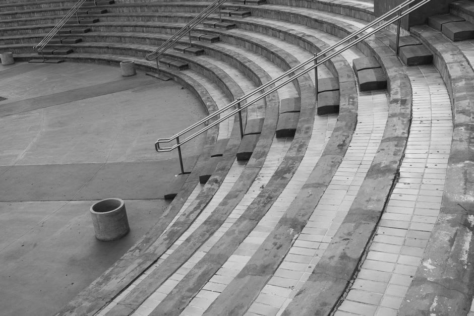 Empty stone tiers of the Katara amphitheater seen from above