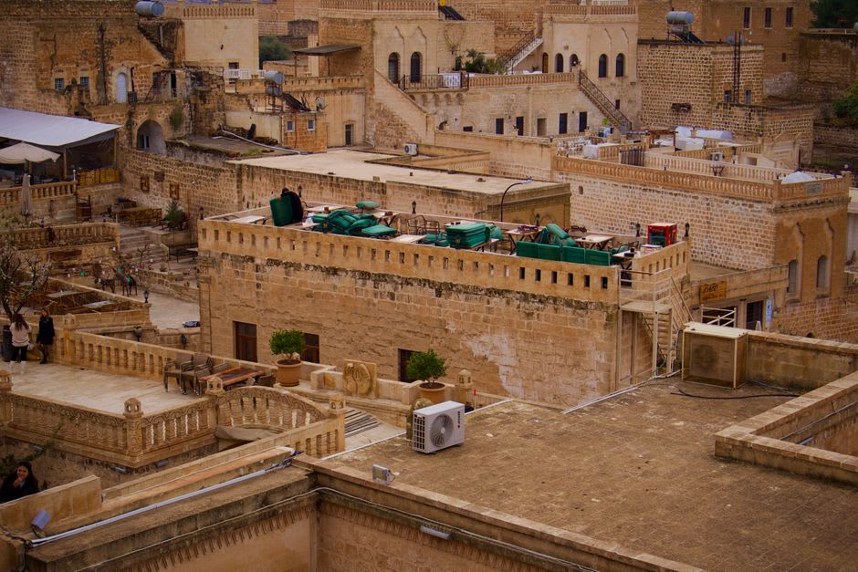 Rooftop terraces of Ghadames at dusk overlooking the old town