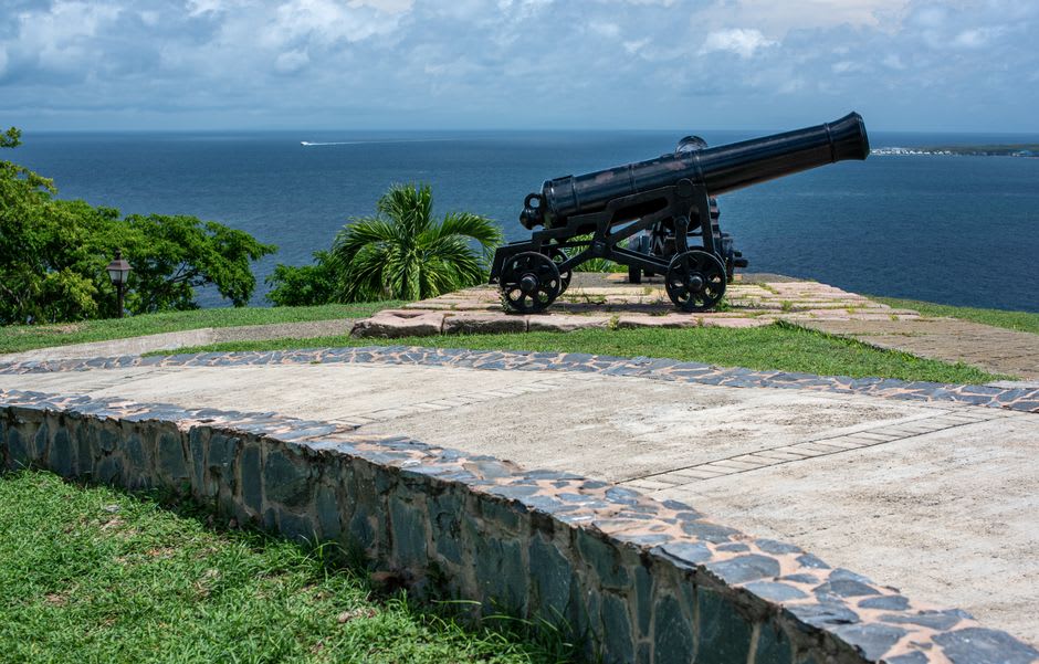 View from Fort Louis over Marigot Bay toward Anguilla in the morning light