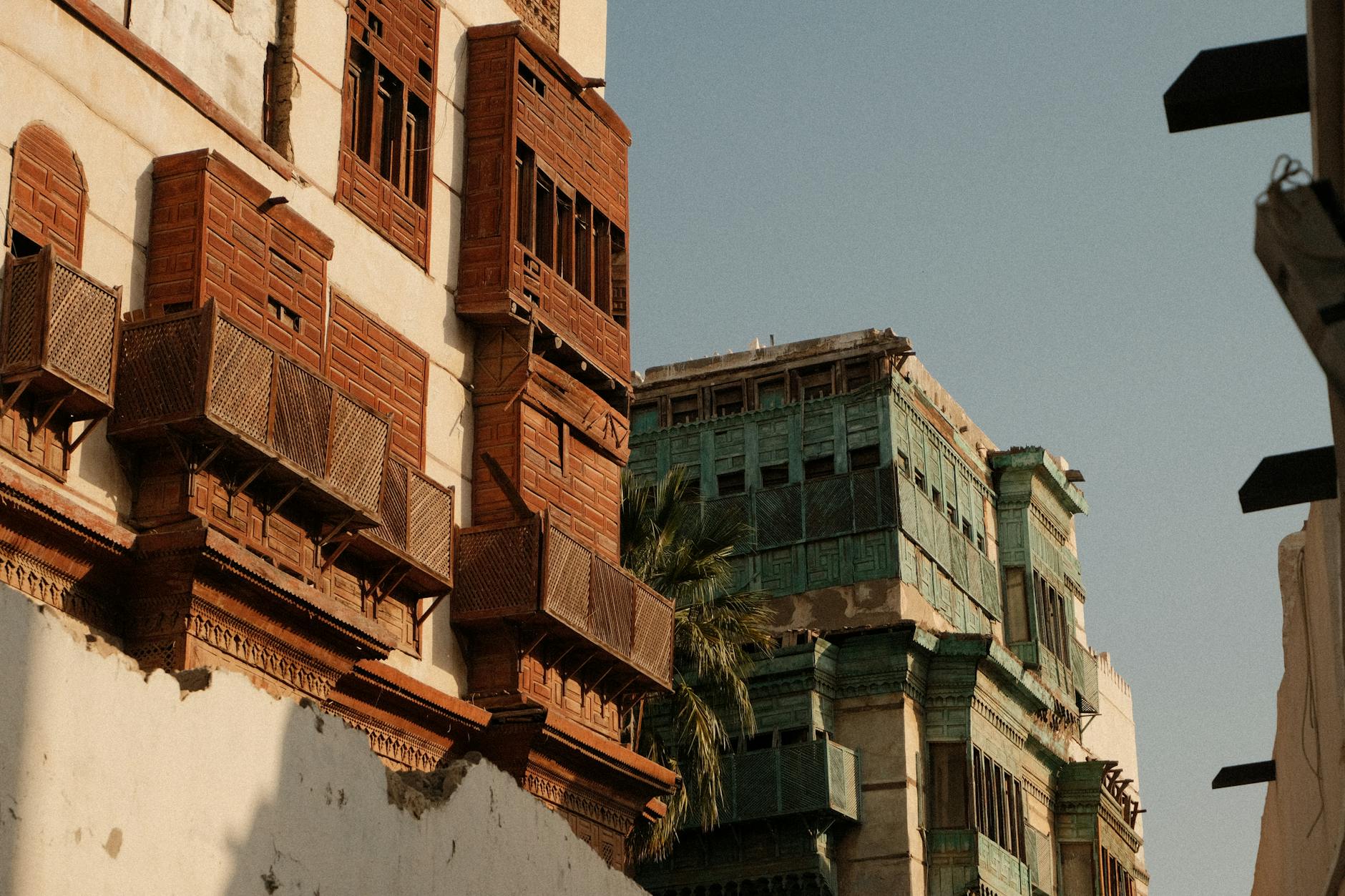 Nighttime view of illuminated alleyways in Jeddah's Al Balad district