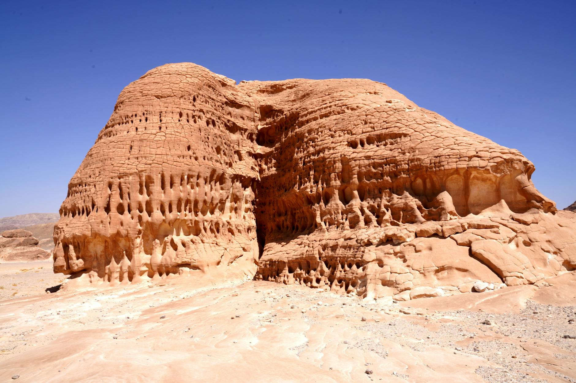 Desert valley with towering sandstone cliffs in warm light