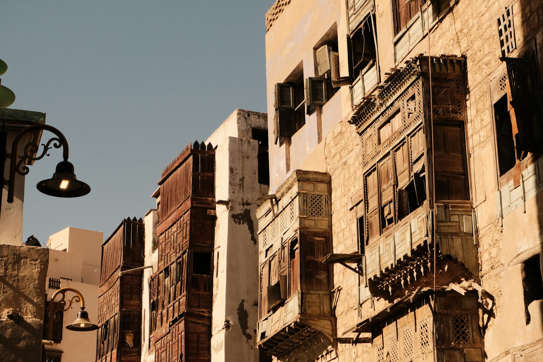 Historic buildings and narrow alleyways in old Jeddah