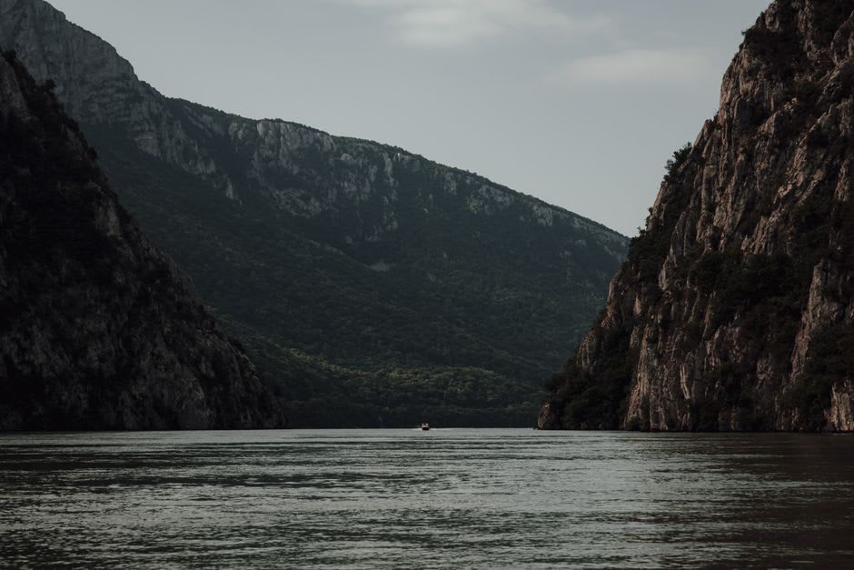 View of the Danube River and the Iron Gates gorge from the top of Golubac Fortress