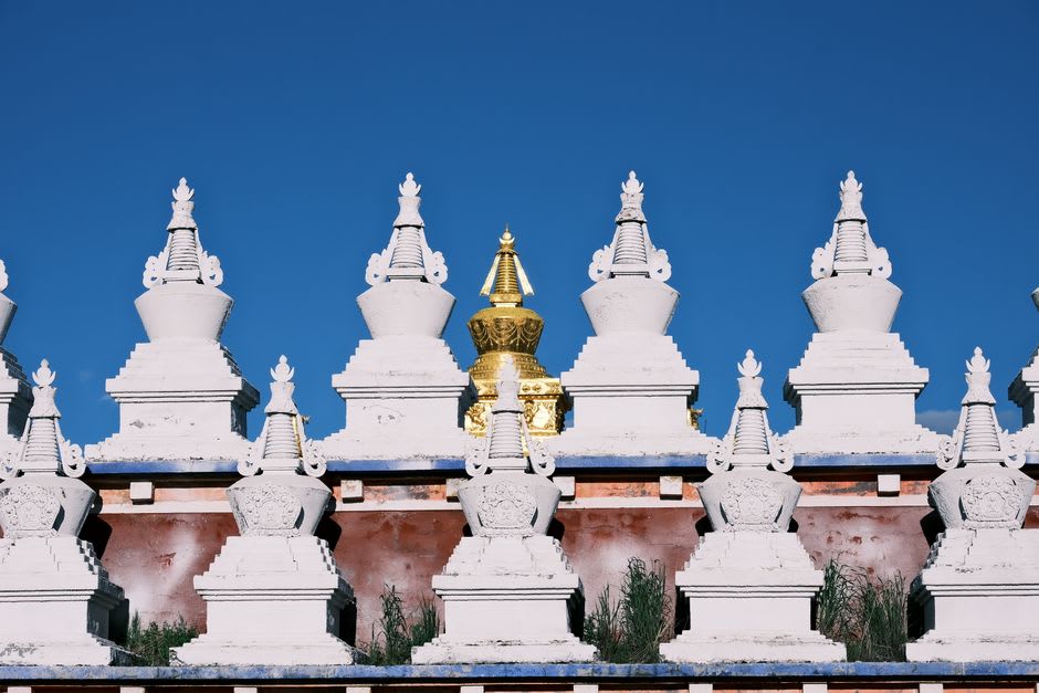 Golden stupa inside Rumtek Monastery holding relics of the 16th Karmapa