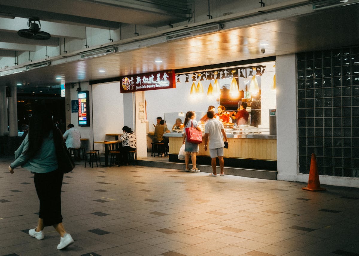 The atmospheric evening satay stalls at a Singapore hawker centre