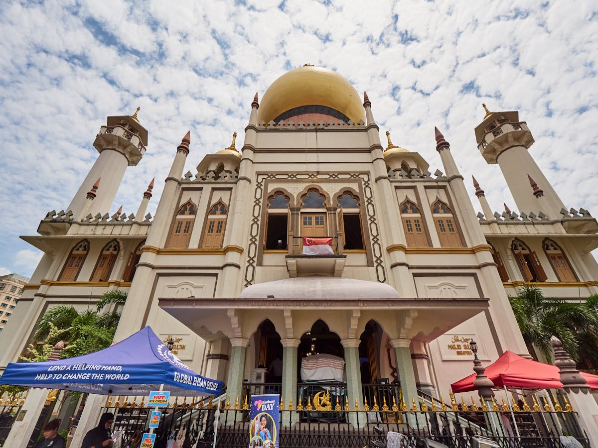 The golden dome of Sultan Mosque rising above the shophouses of Kampong Glam