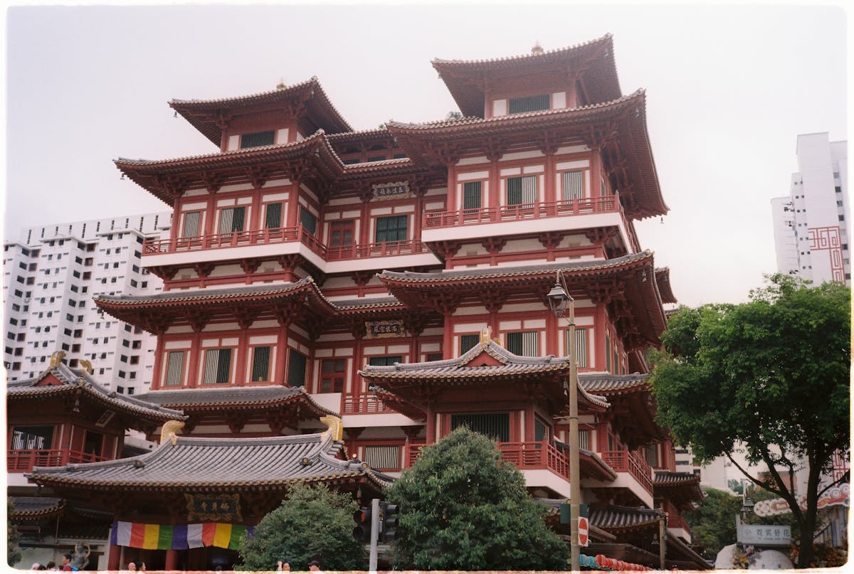 The ornate and colourful facade of a Hindu temple in Little India
