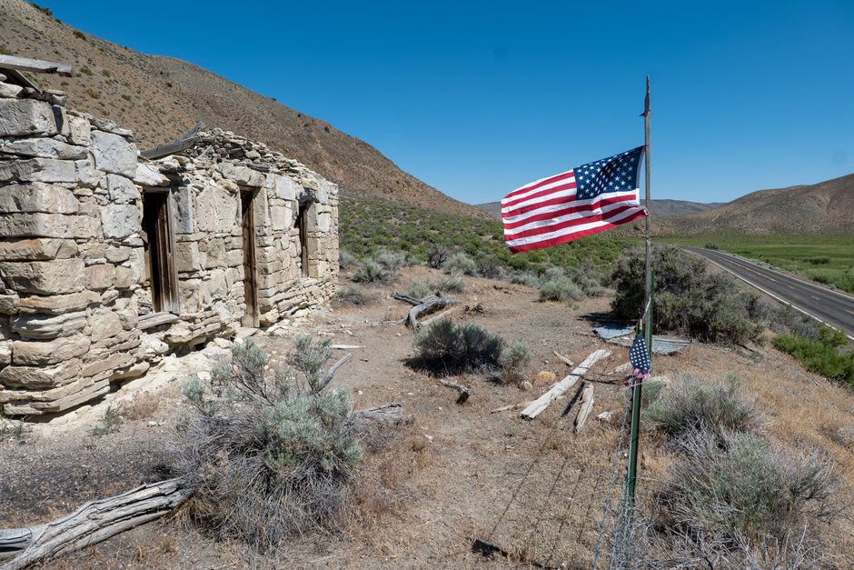 Ruined stone cottages of the abandoned Inneston gypsum-mining settlement