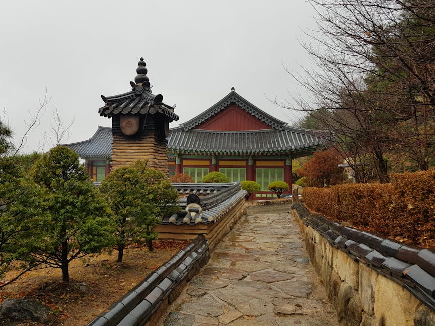 Serene Korean temple with autumn colours