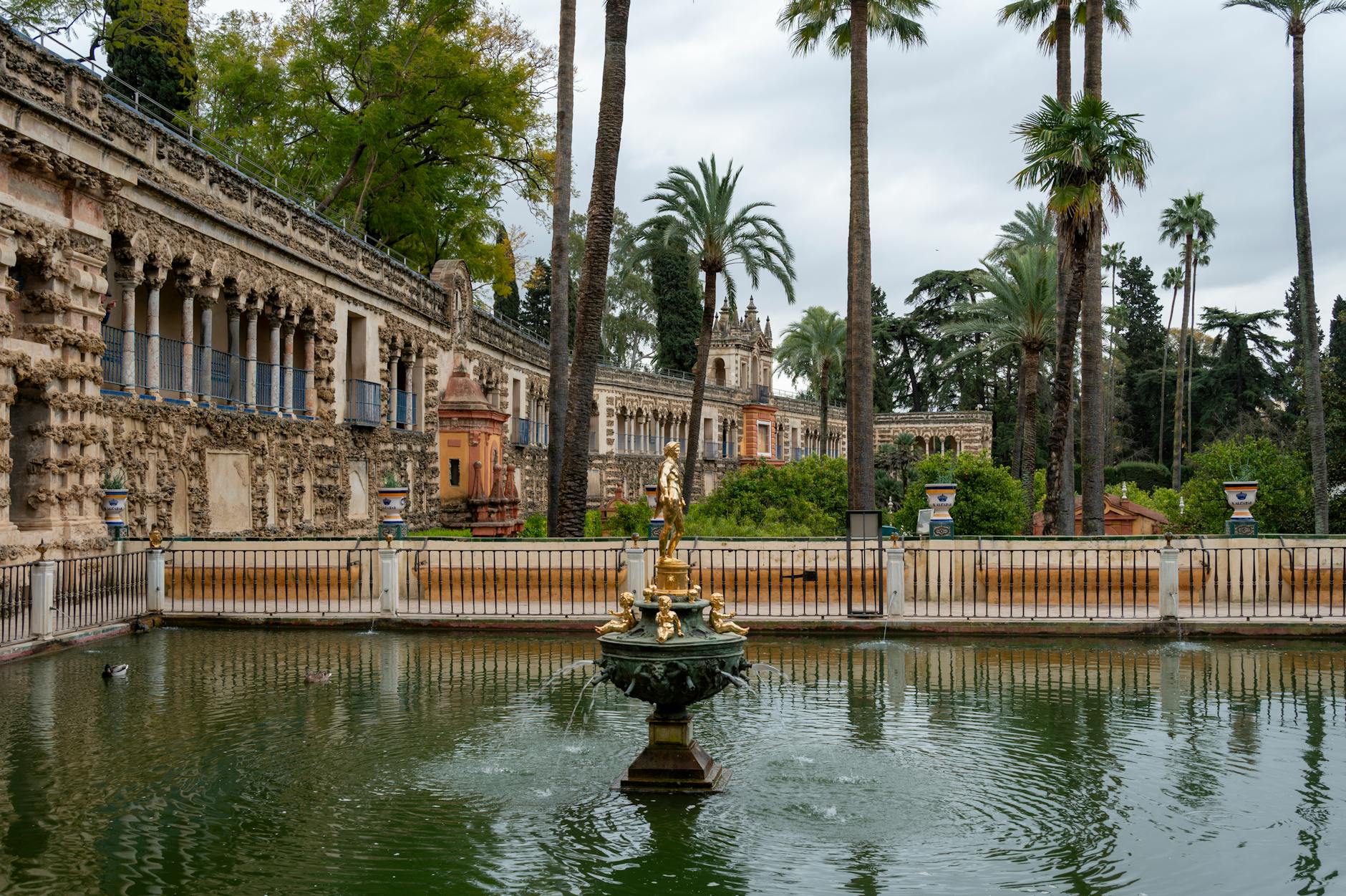 The lush gardens and ornate tilework of Seville's Alcázar palace