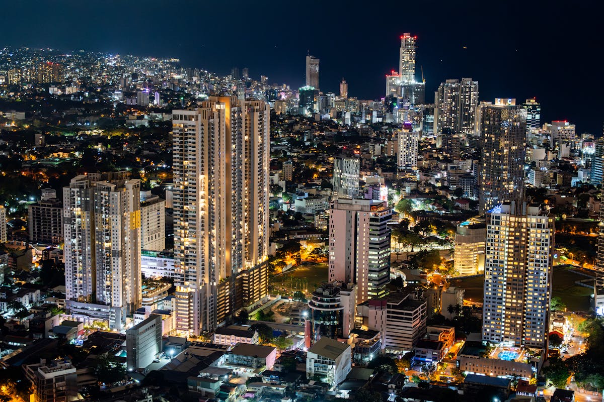 Colonial buildings along the waterfront in Colombo at golden hour