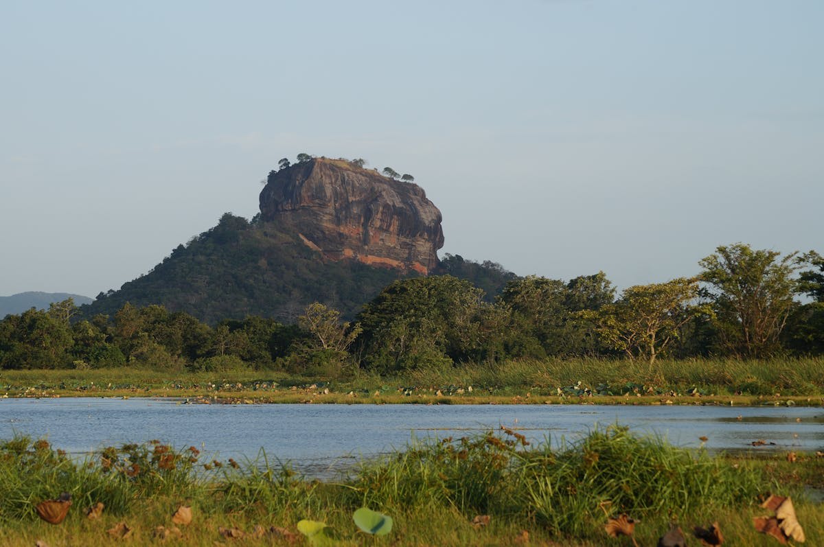 Ancient frescoes and rock stairway on the ascent of Sigiriya