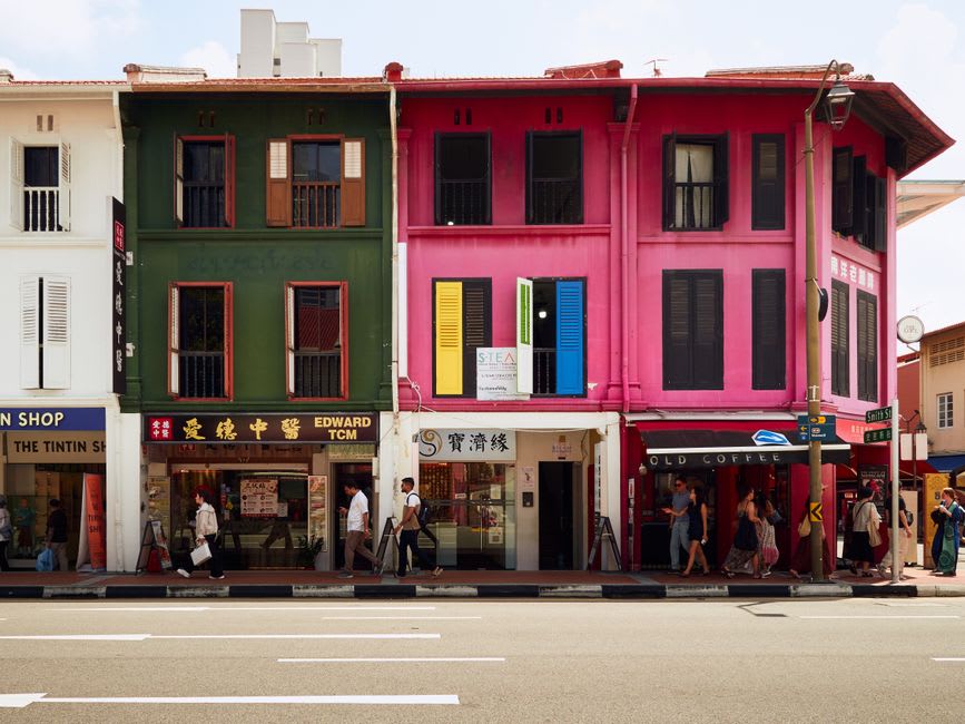 A quiet stretch of Heping Old Street in Daxi with baroque shophouse facades and wooden furniture shops