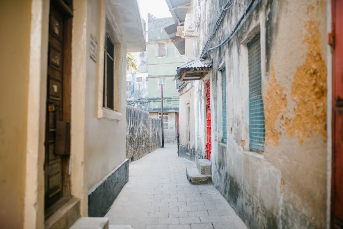 Ornately carved wooden doors lining Stone Town's narrow lanes