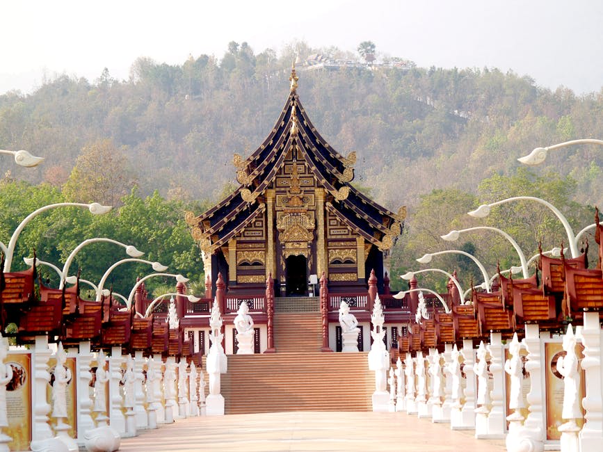 Chiang Mai mountain landscape with temple in the foreground